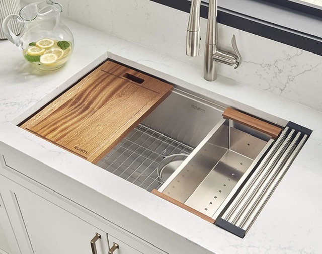 Farmhouse sink drainer cutting board etc.