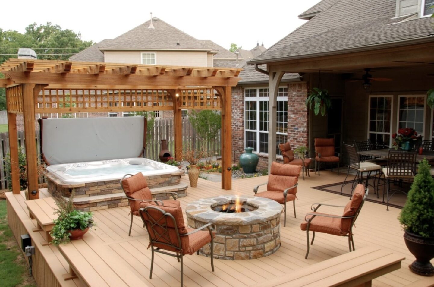 Patio, hot tub fire pit