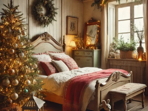 French Cottage Christmas Bedroom