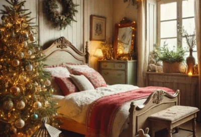 French Cottage Christmas Bedroom