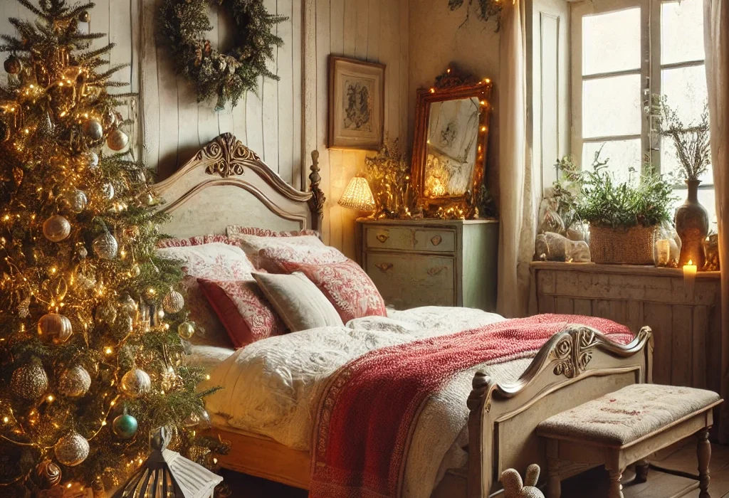 French Cottage Christmas Bedroom